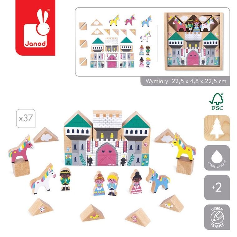 Janod, Cross Roads, Zaczarowane królestwo, zestaw klocków i figurek, 37 elementów