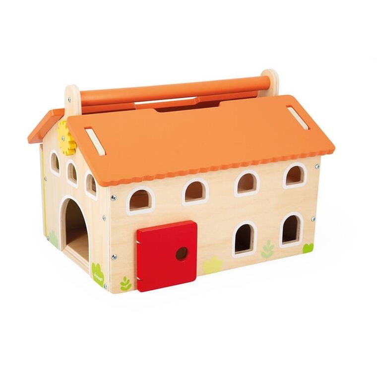 Janod, drewniana farma z otwieranym dachem i figurkami