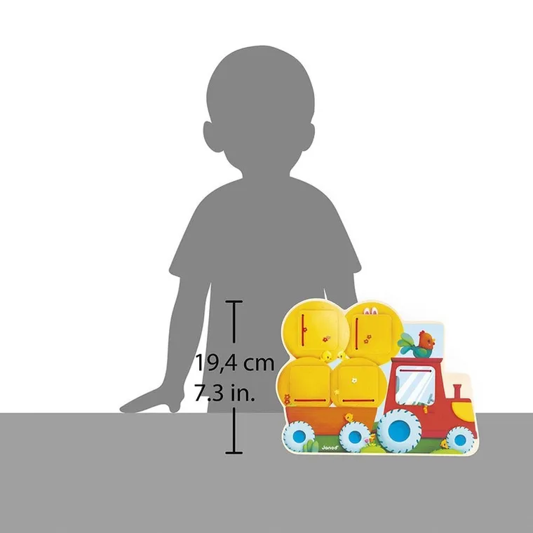 Janod, drewniana tablica szukaj i znajdź, traktor