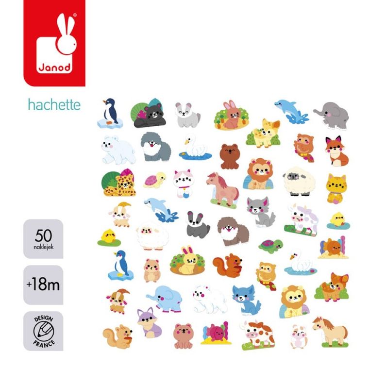 Janod, duże naklejki, zwierzęta, 50 szt.