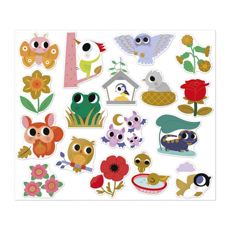 Janod, duże naklejki, zwierzęta w ogrodzie, 100 szt.