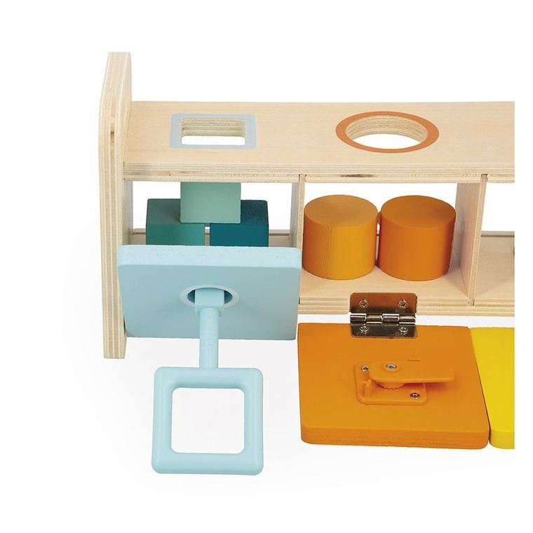 Janod, Essentiel, drewniany, sorter z kluczykami