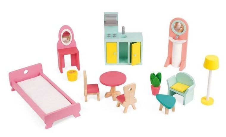 Janod, Happy Day, domek dla lalek XL z 12 akcesoriami