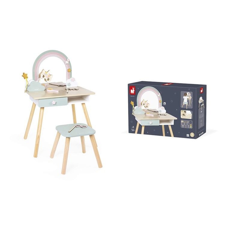 Janod, Jednorożec, duża toaletka z akcesoriami, drewniana