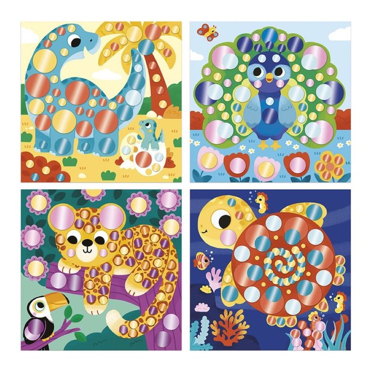 Janod, My arts & crafts, Zwierzęta, okrągłe naklejki, multizestaw kreatywny