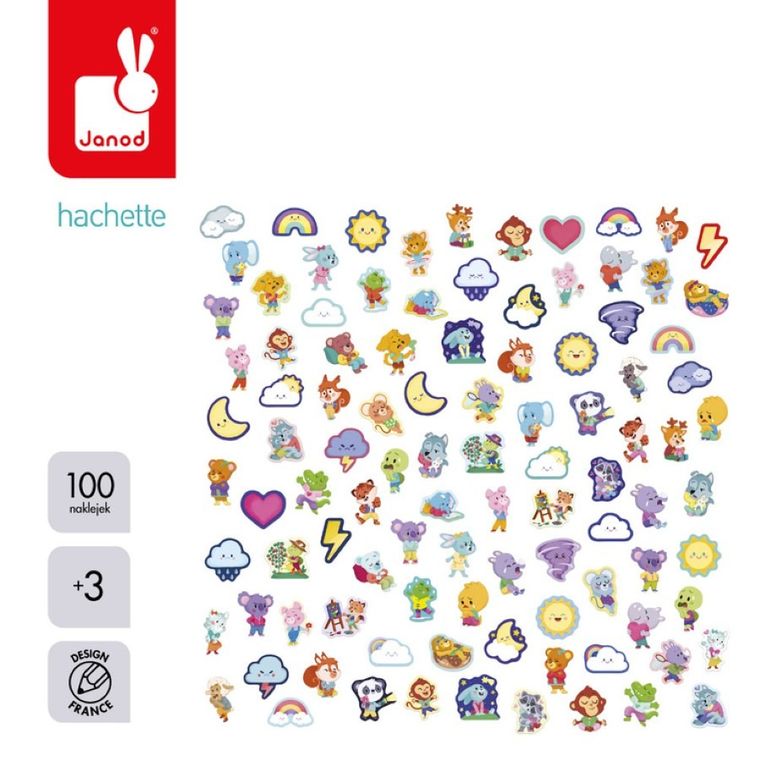 Janod, naklejki, emocje, 100 szt.