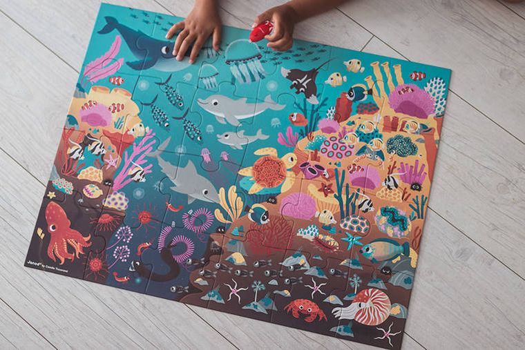 Janod, Ocean, świecące puzzle z mini-lampką UV, 24 elementy