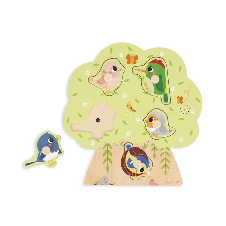 Janod, Odgłosy ptaków, drewniane puzzle muzyczne, 6 szt.