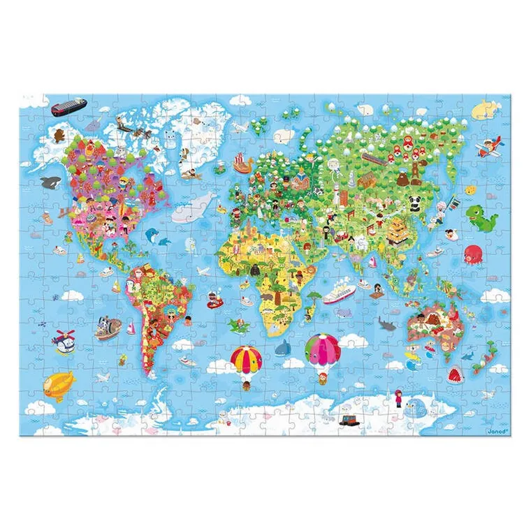 Janod, Ogromna mapa świata, puzzle w walizce, 300 elementów