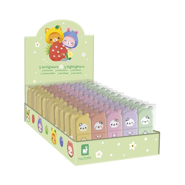 Janod, Owocowe Słodziaki, kolorowe mini zakreślacze, pastelowe, 5 szt.