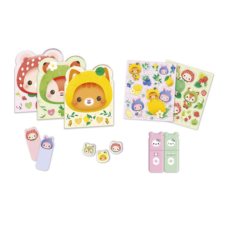 Janod, Owocowe Słodziaki, zestaw papierniczy, 12 elementów