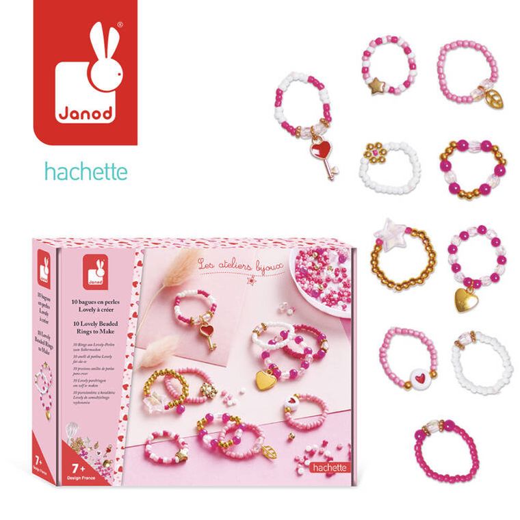 Janod, Pierścionki z koralików, zestaw kreatywny do tworzenia biżuterii