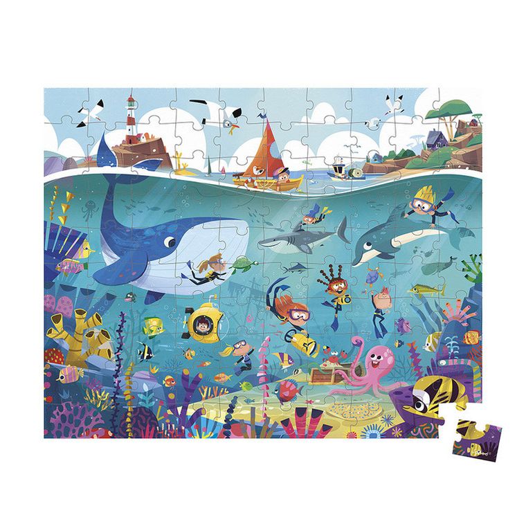 Janod, Podwodny świat, puzzle w walizce, 100 elementów