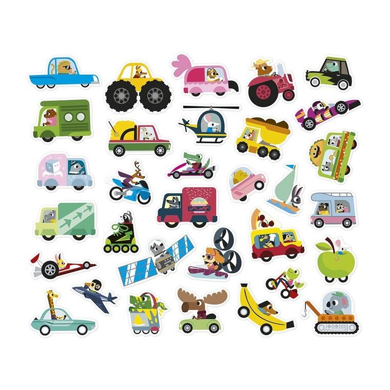 Janod, Pojazdy, naklejki na arkuszach, 200 szt.