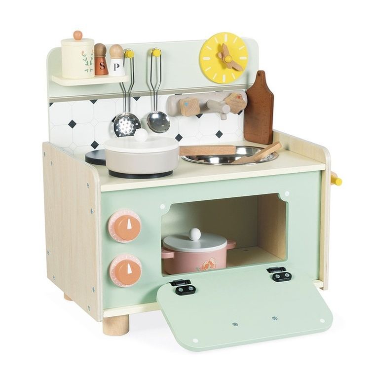 Janod, Shiny Grandma, drewniana kuchnia z 9 akcesoriami