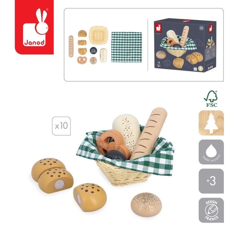 Janod, Shiny Grandma, koszyk z pieczywem z drewna