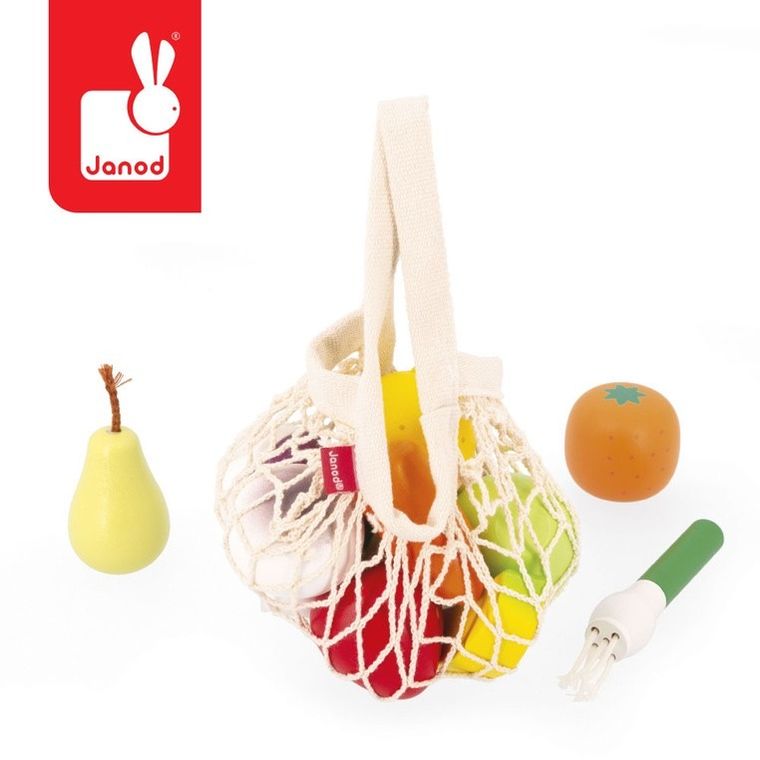 Janod, Shiny Grandma, zestaw drewnianych warzyw i owoców, 12 elementów