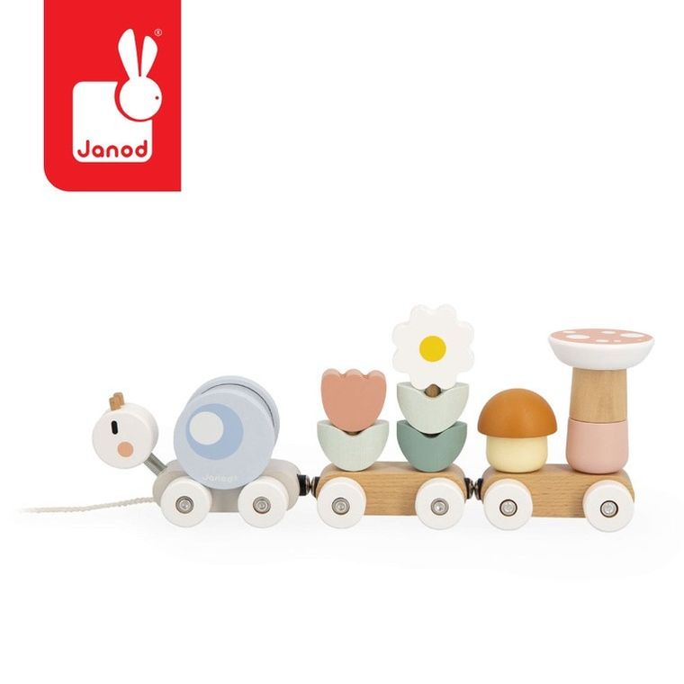 Janod, Sweet Cocoon, Ślimak, magnetyczny pociąg z klockami i grzechotką do ciągnięcia