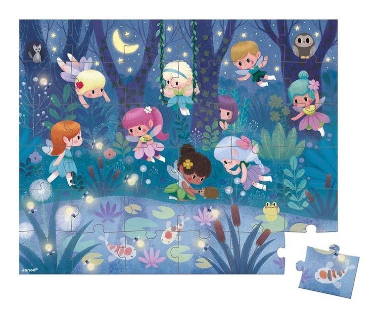 Janod, Wróżki i lilie wodne, puzzle w walizce, 36 elementów
