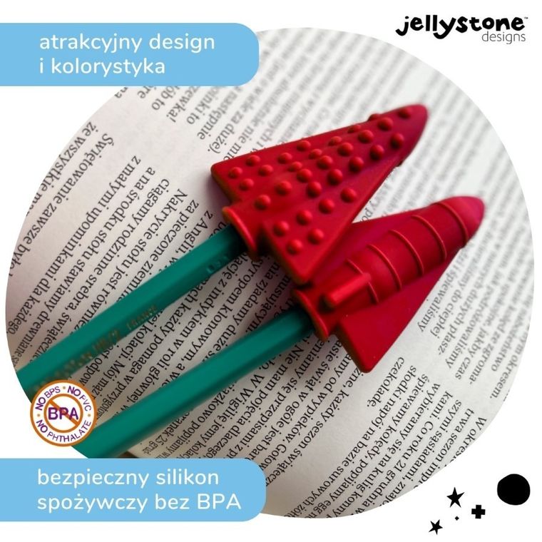Jellystone Designs, nakładki antystresowe na ołówek, czerwony, 2 szt.