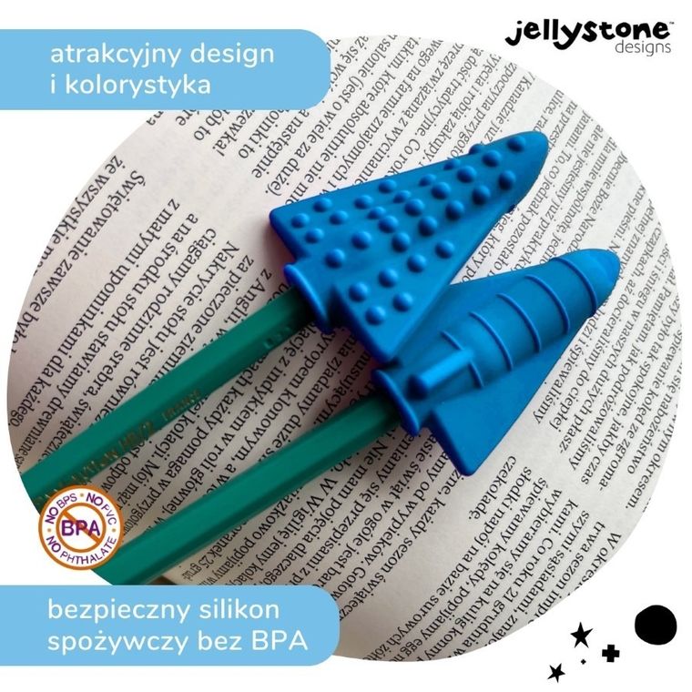 Jellystone Designs, nakładki antystresowe na ołówek, niebieski, 2 szt.