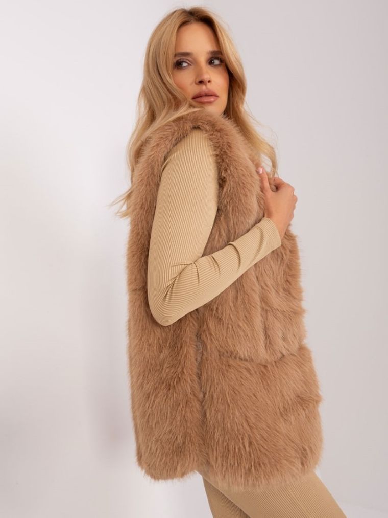 Kamizelka damska, beżowa, Italy Moda