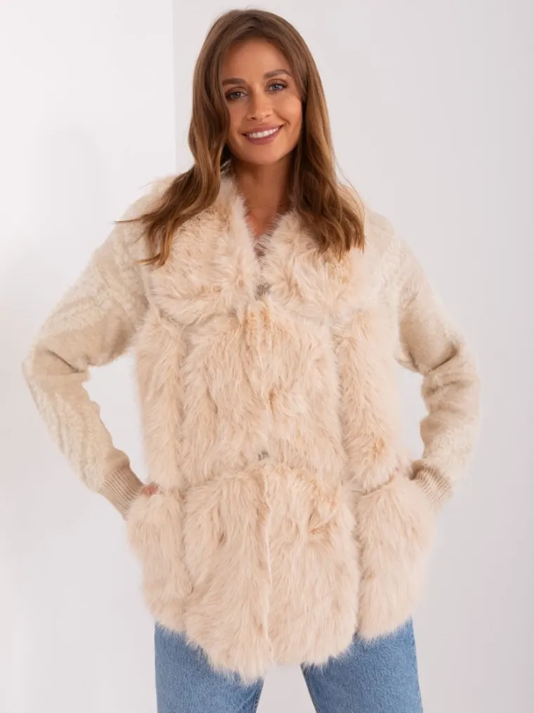 Kamizelka damska, beżowa, Italy Moda