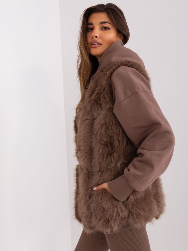 Kamizelka damska, brązowa, Italy Moda