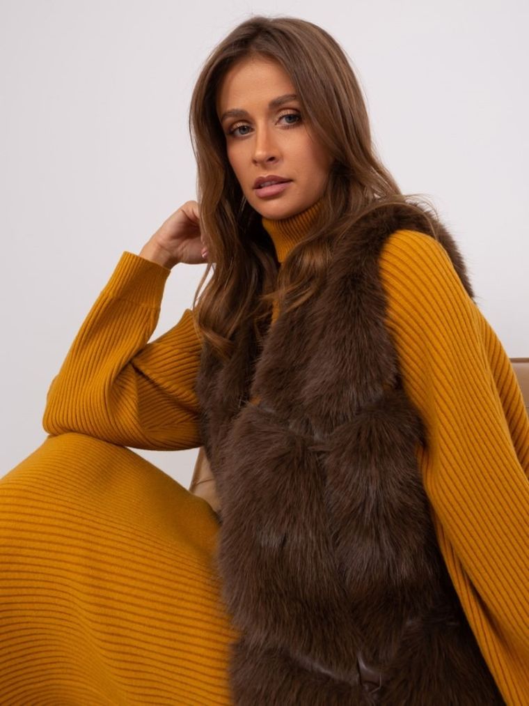 Kamizelka damska, brązowa, Italy Moda