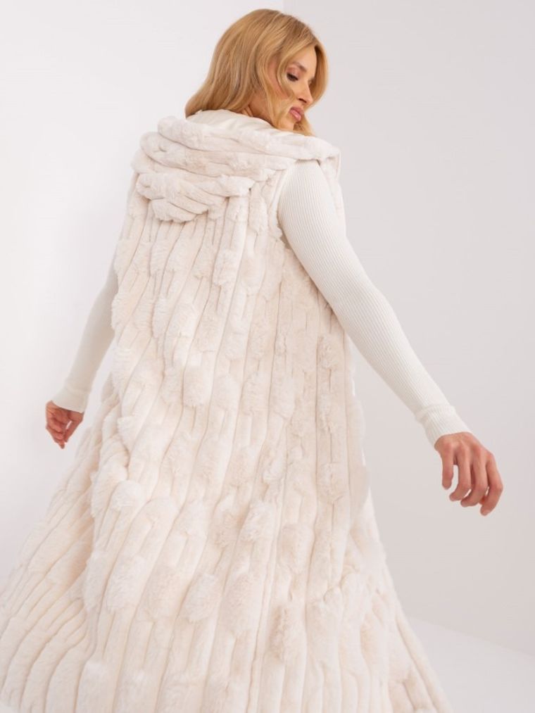 Kamizelka damska z kapturem, ecru, Italy Moda