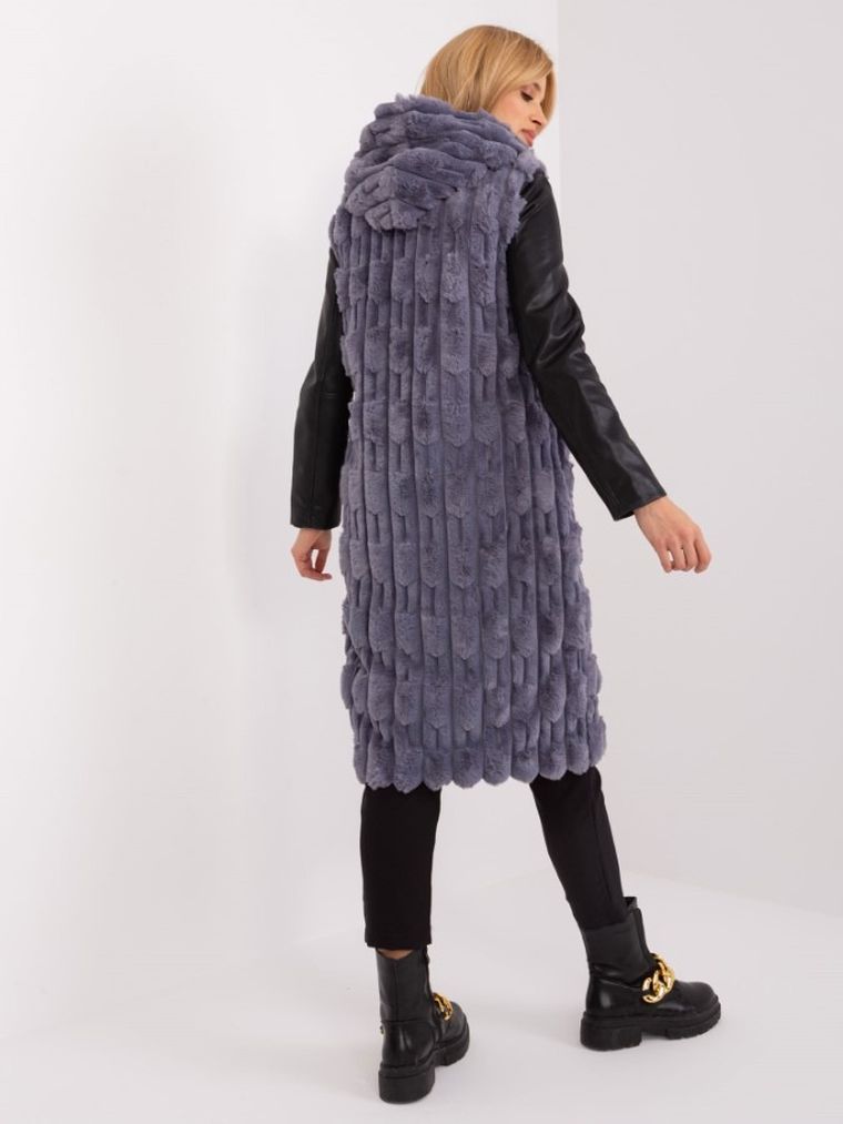 Kamizelka damska z kapturem, szara, Italy Moda