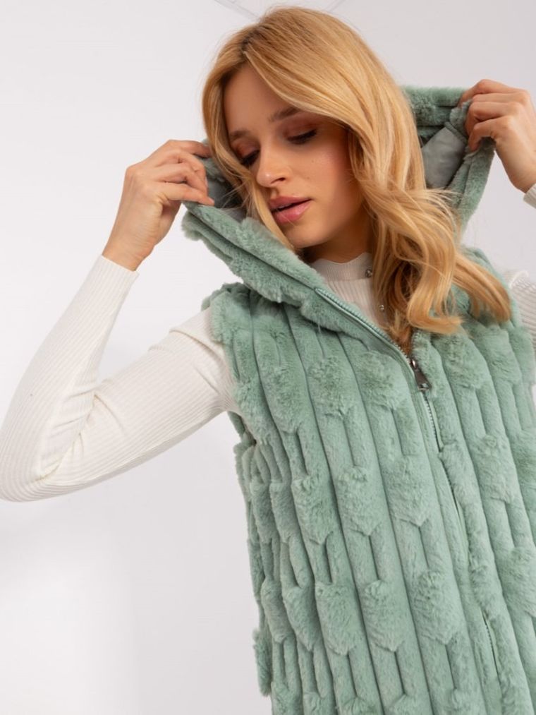 Kamizelka damska z kapturem, zielona, Italy Moda