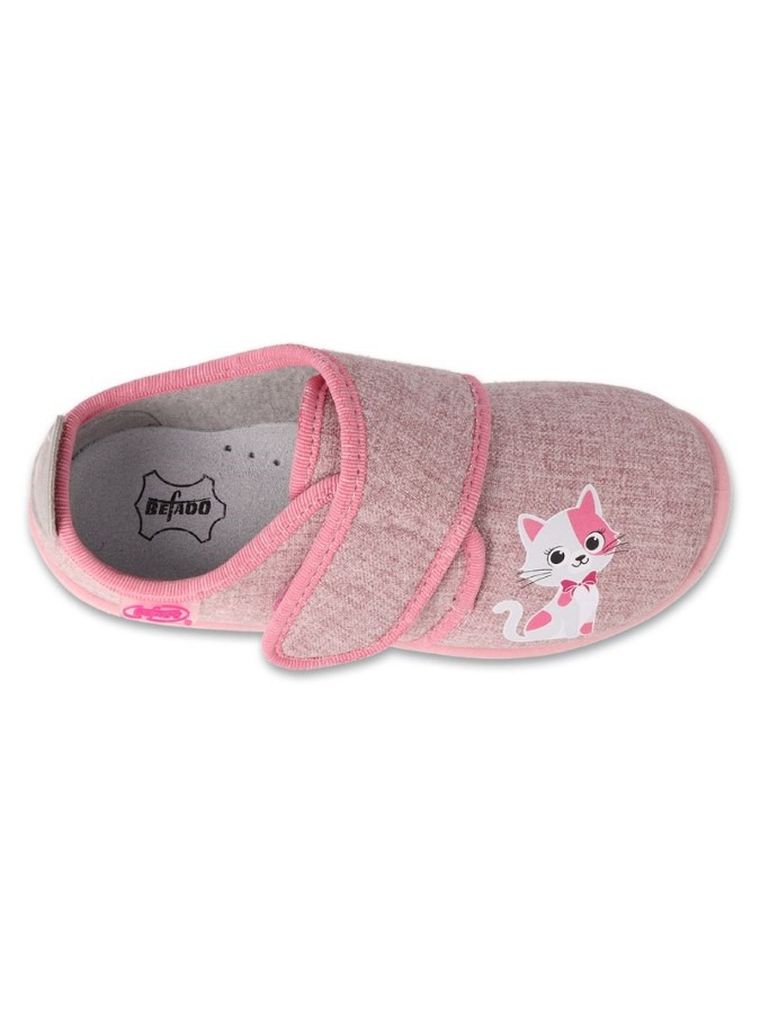 Kapcie dziewczęce, różowe, skórzana wkładka, Befado