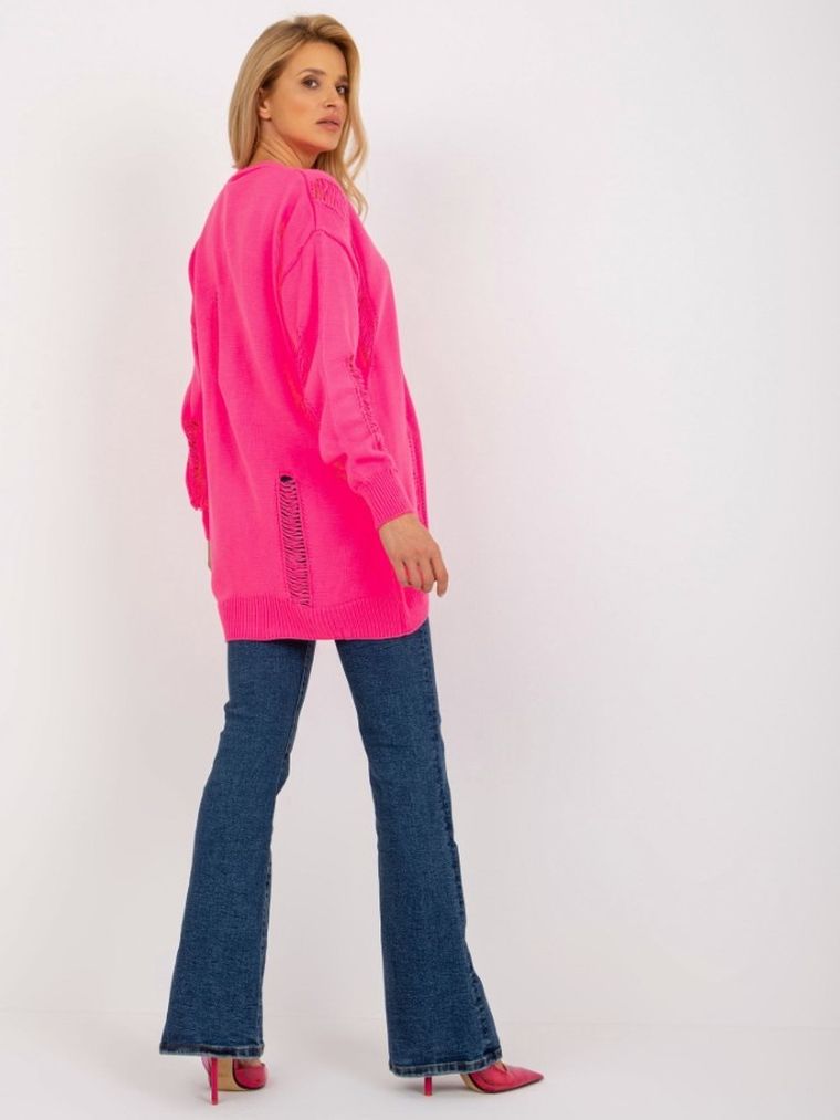 Kardigan damski z wełną, oversize, różowy, Rue Paris