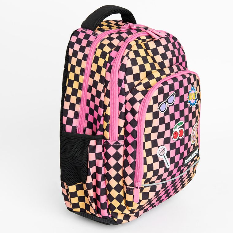 Kayokki, plecak szkolny, 2-komorowy, Szachownica różowo-pomarańczowa
