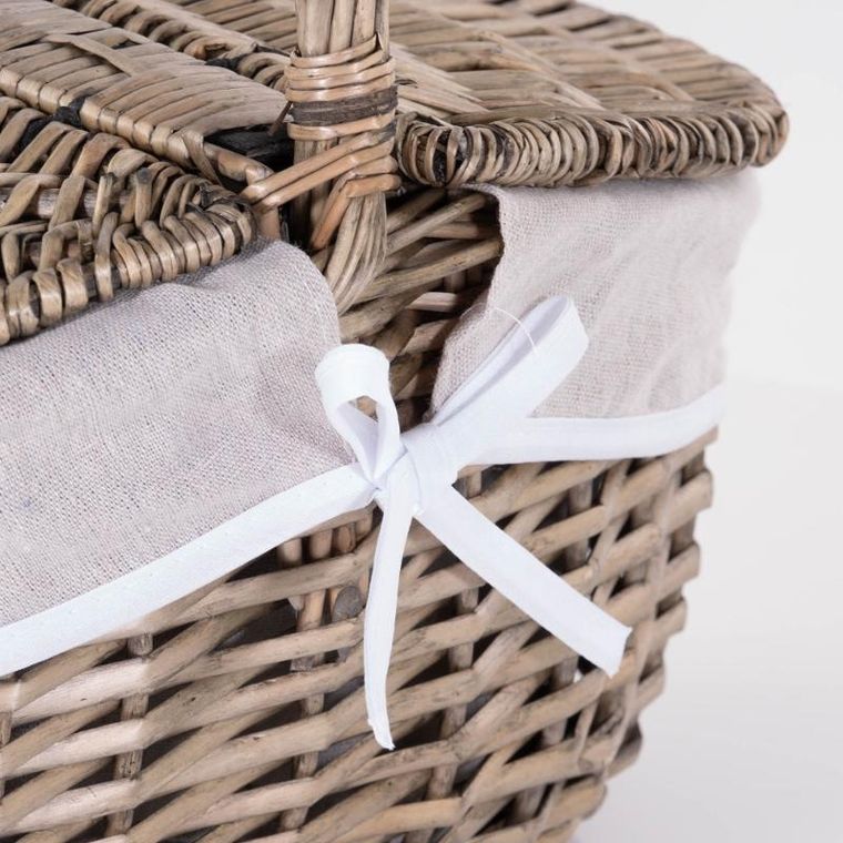 Kesper, wiklinowy koszyk piknikowy z pokrywką i materiałową wyściółką, 40-28 cm
