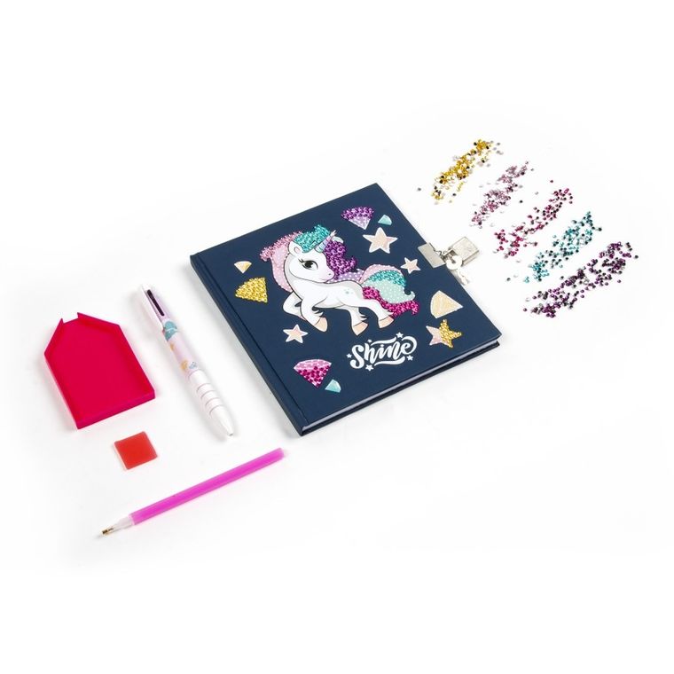Kidea, diamentowy pamiętnik z kłódką + długopis 3 kolorowym jednorożec