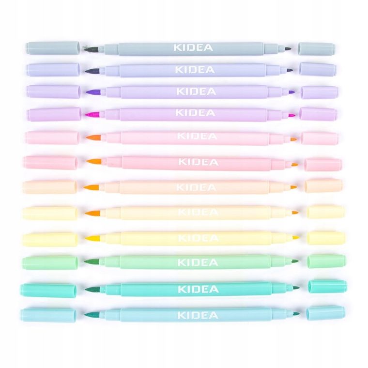 Kidea, flamastry dwustronne pastelowe b brush, 12 kolorów