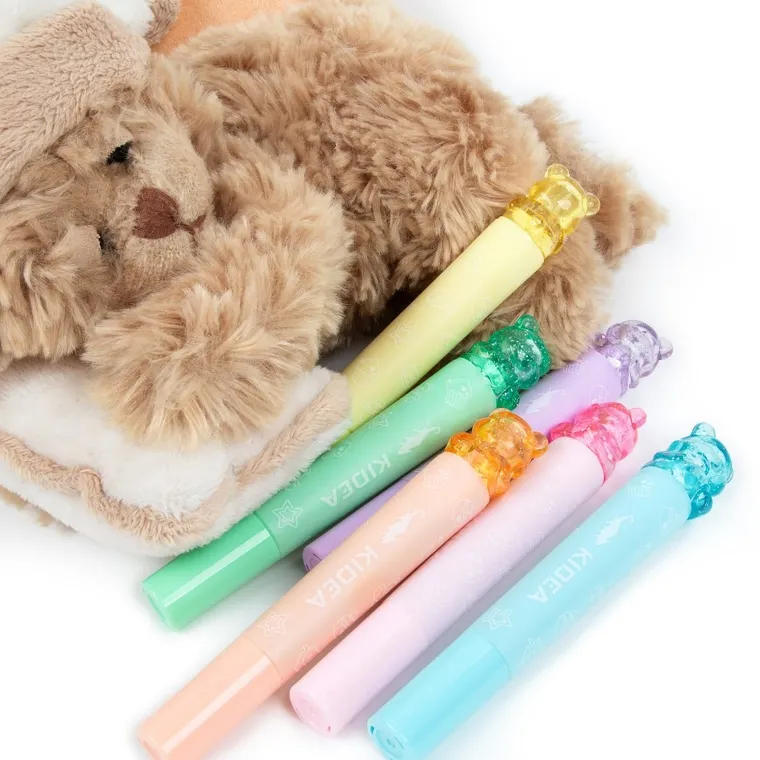 Kidea, flamastry dwustronne ze stempelkami, misie, 6 szt.