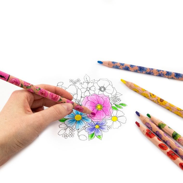 Kidea, Jumbo, kredki ołówkowe trójkątne, kwiaty, 10 kolorów