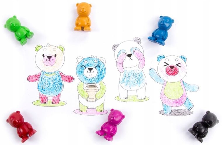 Kidea, kredki misie do nauki rysowania, 6 kolorów