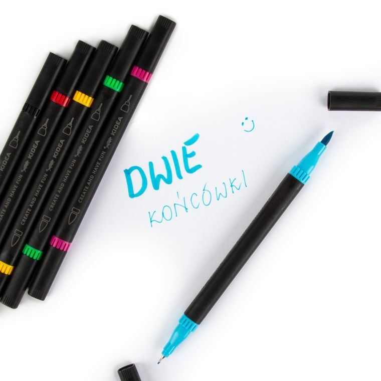 Kidea, markery brush z cienkopisem, 6 kolorów