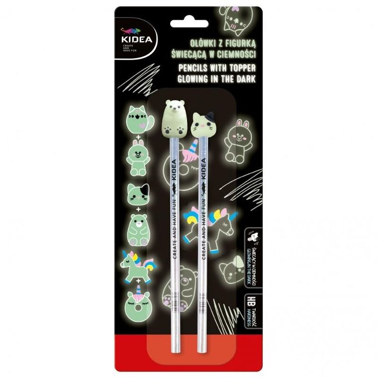 Kidea, ołówek HB z figurka, świecące w ciemności, 2 szt.
