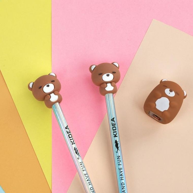 Kidea, ołówki HB z temperówką i figurką, misie, 2 szt.