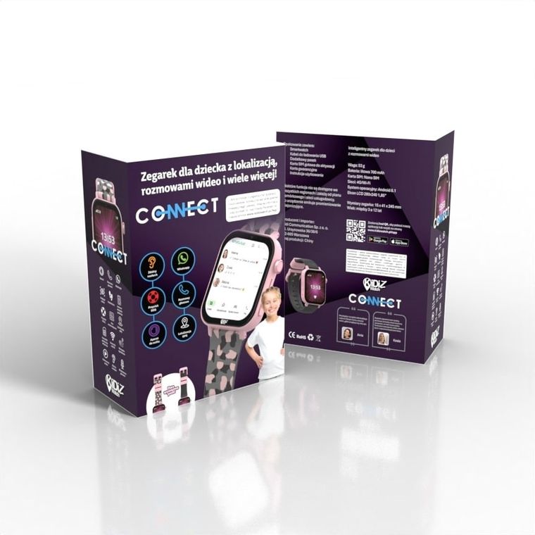 Kidiz Watch, Connect, smartwatch dla dziecka, różowy