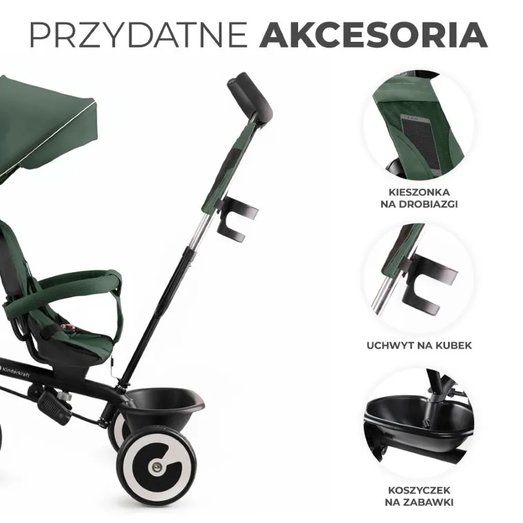 Kinderkraft, Aston, rowerek trójkołowy, Mystic Green