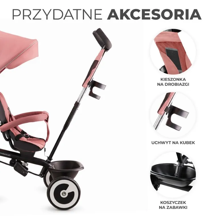 Kinderkraft, Aston, rowerek trójkołowy, Rose Pink