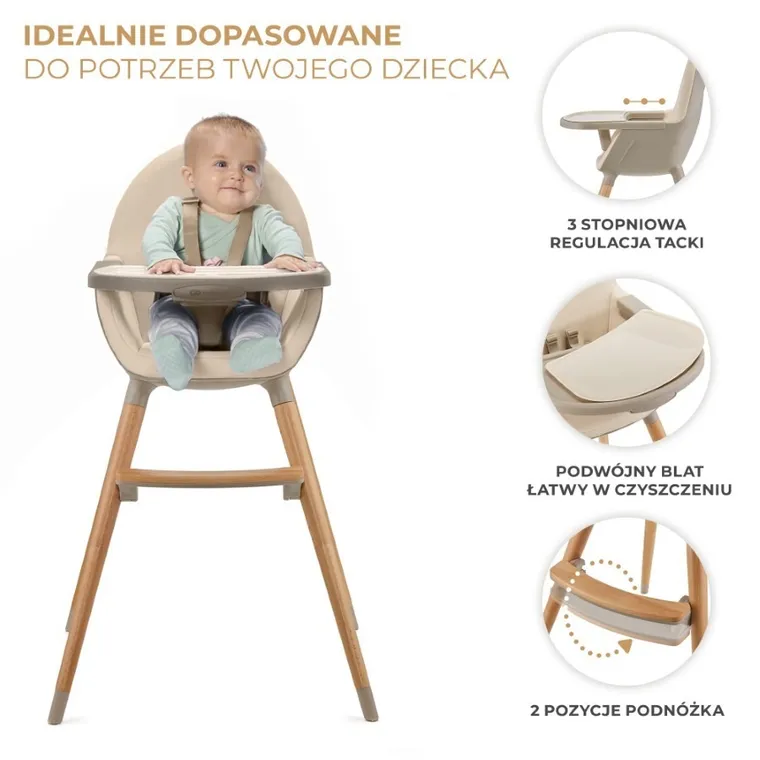 Kinderkraft, Fini 2, krzesełko do karmienia, Beige