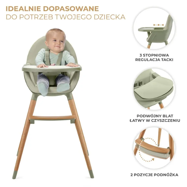 Kinderkraft, Fini 2, krzesełko do karmienia, Green