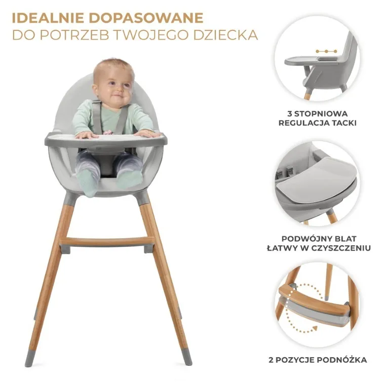 Kinderkraft, Fini 2, krzesełko do karmienia, Grey